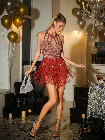 Nicolette Sleeveless Fringe Crystal Bodysuit
