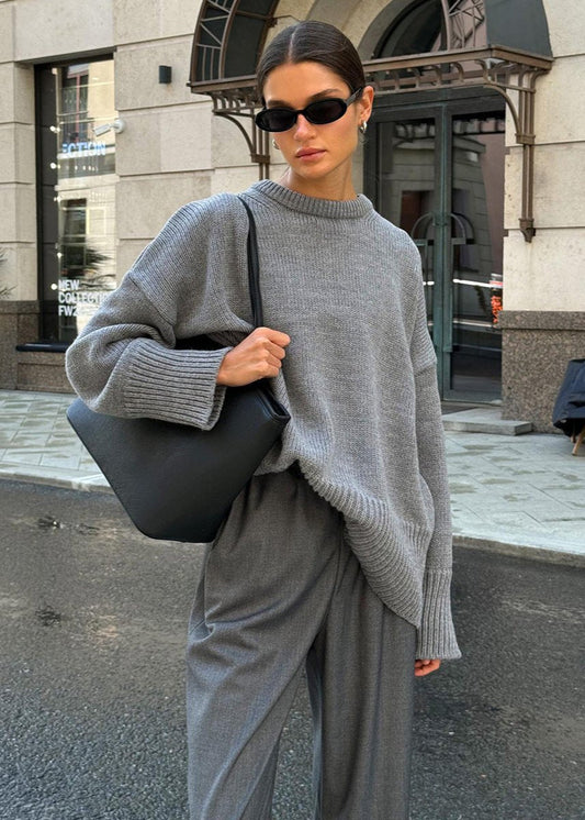 Oversized Knit Sweater Soft Gray Minimalist