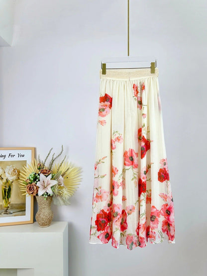 FLORAL PRINT SKIRT WITH BELT 266407