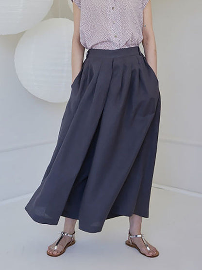 High Waisted Loose Pleated Pockets Solid Color Casual Pants Bottoms
