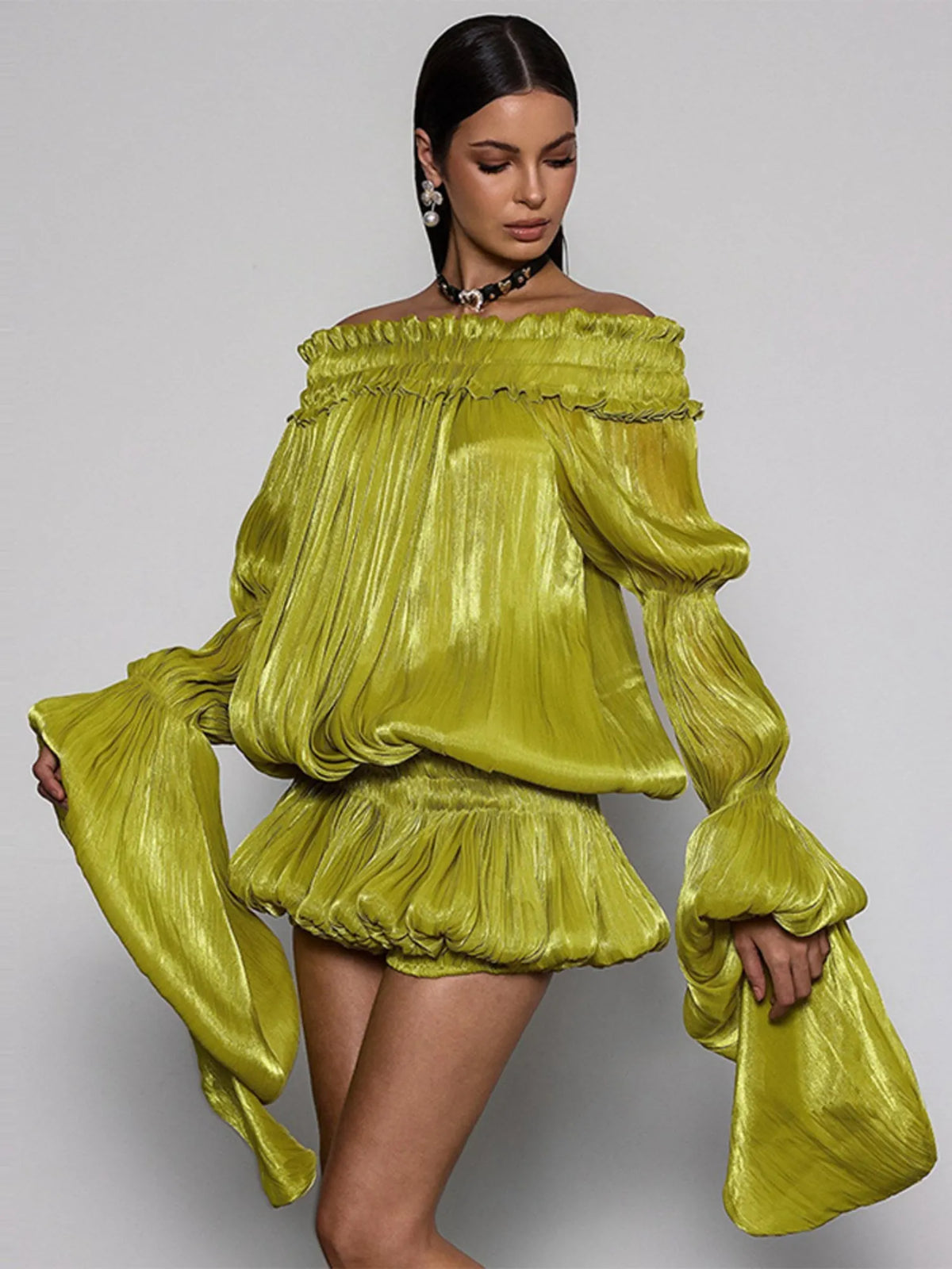 Lunara Off Shoulder Draped Mini Dress