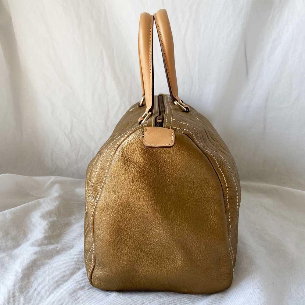 Carolina Herrera Gold Monogram Leather Andy Boston Bag