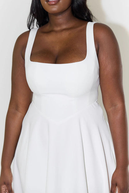 Square Neck Midi Dress Lightweight Knit Fabric