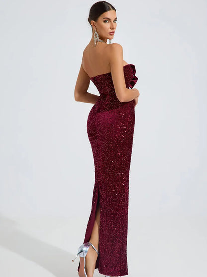 Hailey Sequin Bow Strapless Maxi Dress