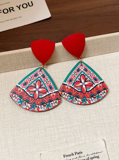 Earwish - Triangle Print Dangle Earrings with Retro Boho Style
