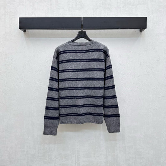 Miu Miu 25 Cardigan Grey Mix Navy Wool 303603