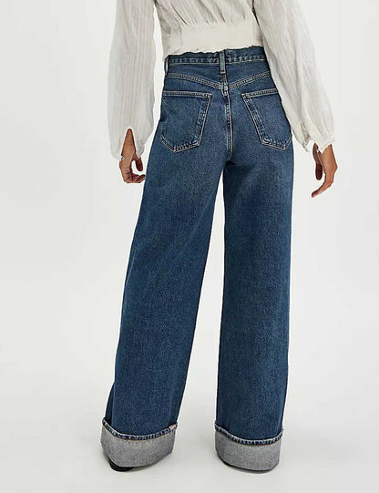 Casual Washed High Waisted Straight Leg Jeans