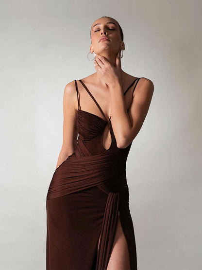 Ashlyn Pleated Ribbon Maxi Dress