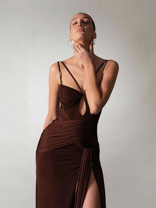 Ashlyn Pleated Ribbon Maxi Dress
