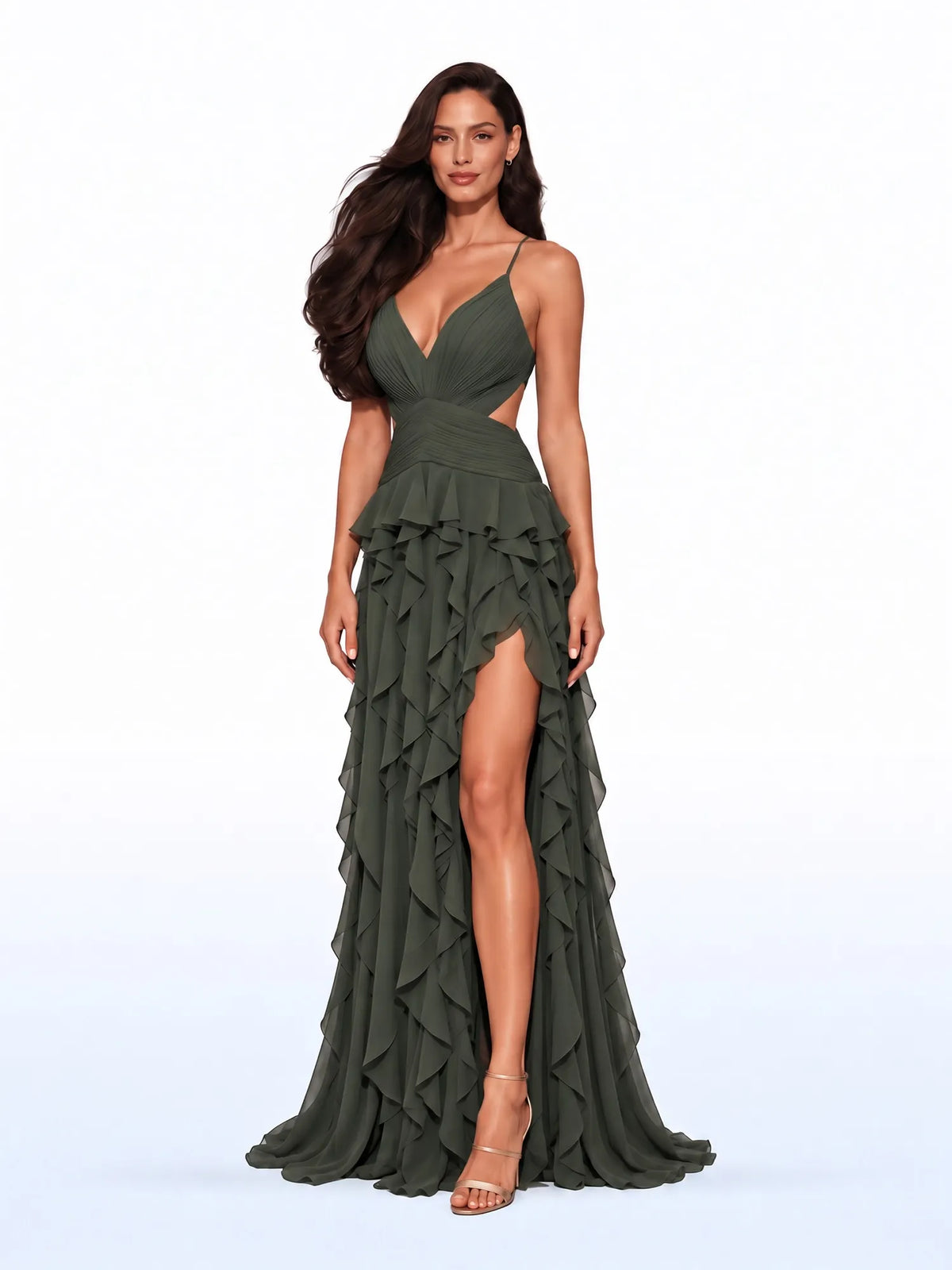 Lira Spaghetti Strap Cutout Ruffle Maxi Dress