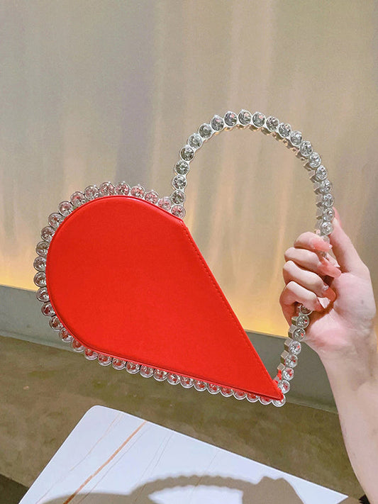 Contrast Color Heart Shape Hollow Rhinestone Zipper Evening Bags