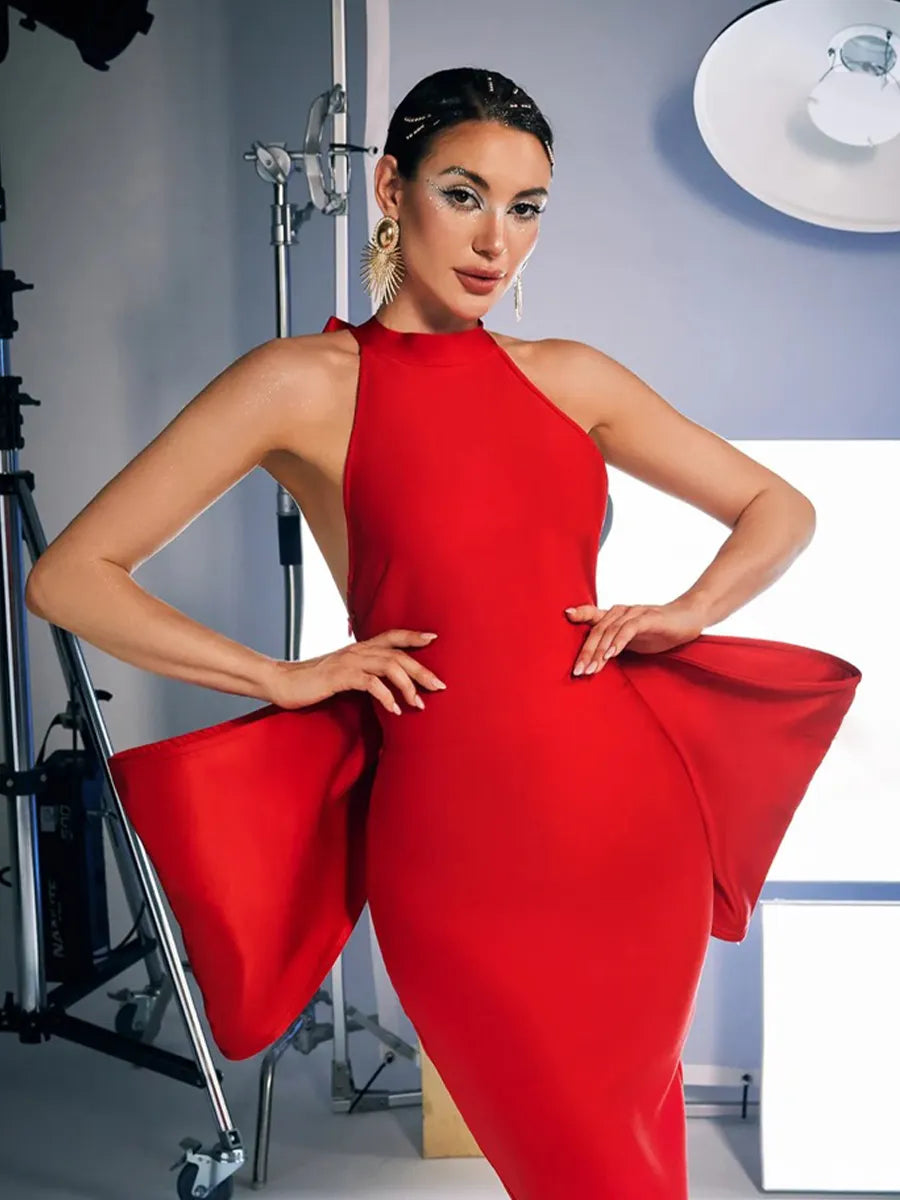 Milada Bow Bandage Split Dress In Red