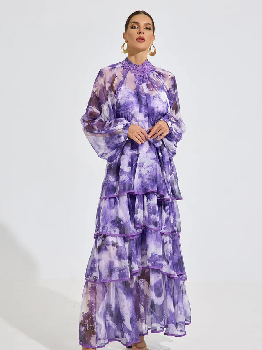 Jazlyn Watercolor Ruffle Maxi Dress