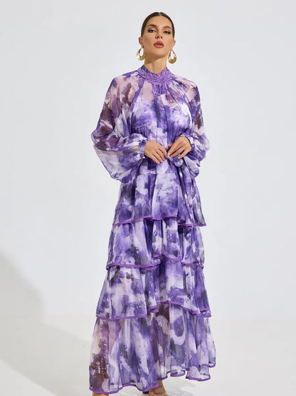 Jazlyn Watercolor Ruffle Maxi Dress