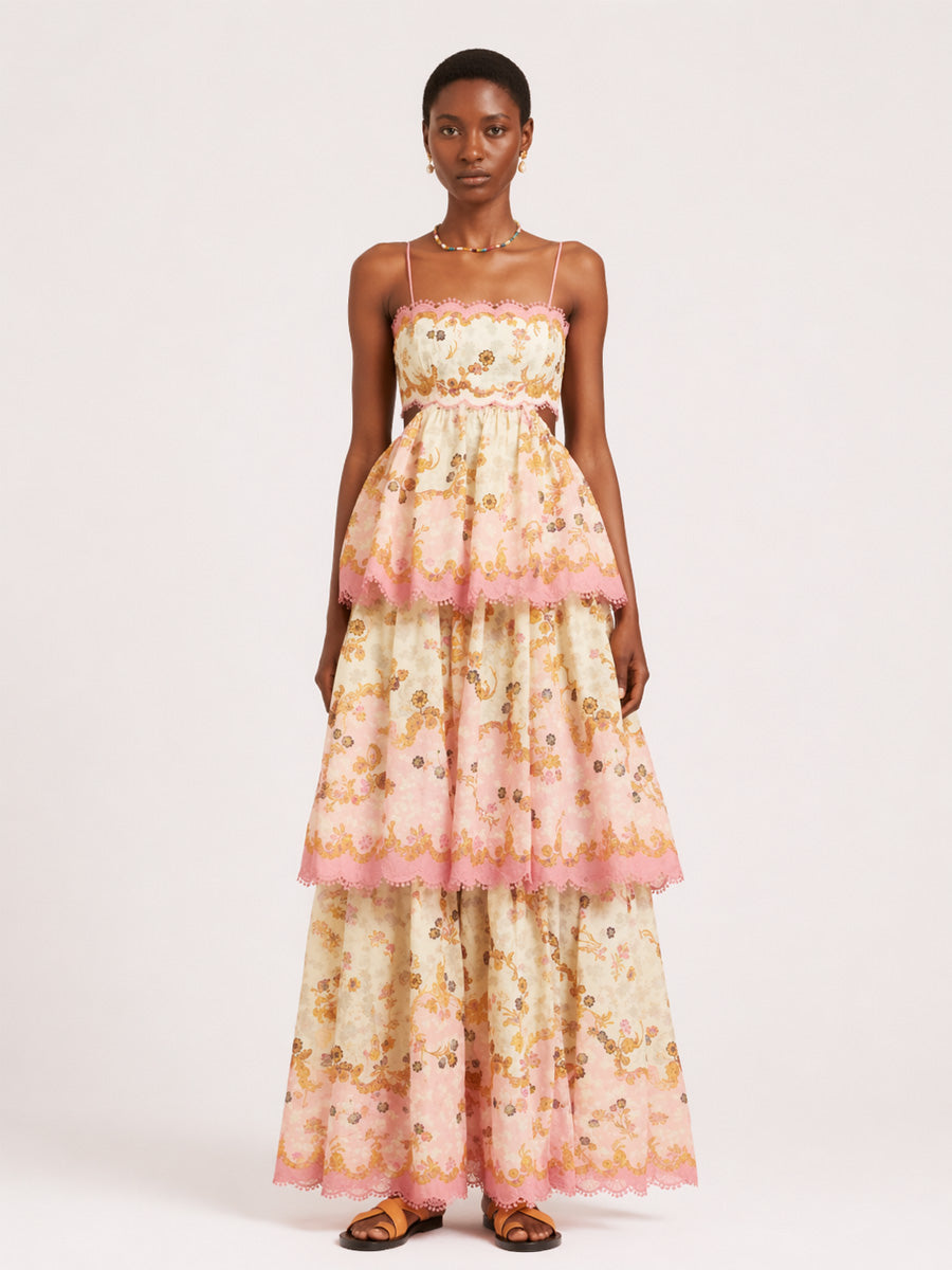 Maeve Layered Printed Spaghetti Strap Maxi Dress