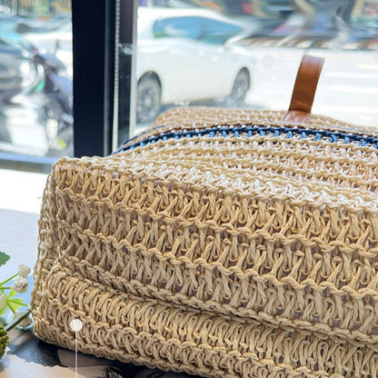 Cosbai - Colorblock Striped Crochet Tote Bag - Large &amp; Classic