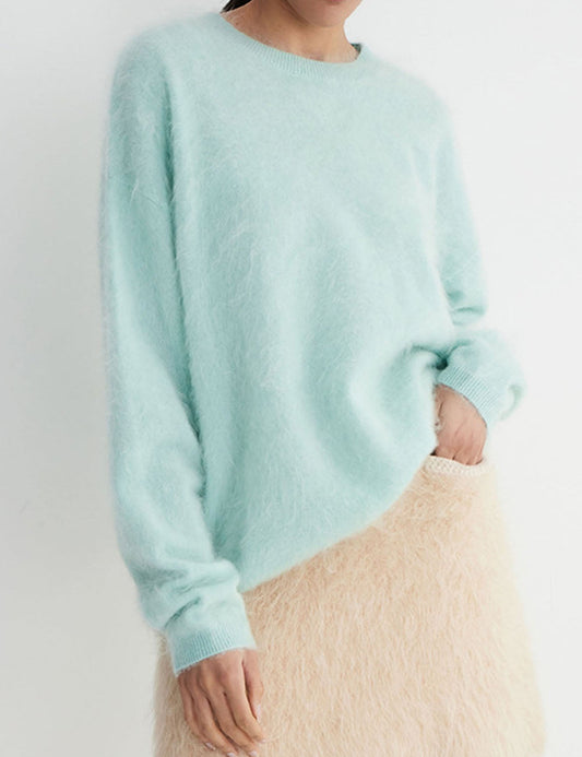 Winter Fuzzy Crew Neck Solid Color Knit Sweater