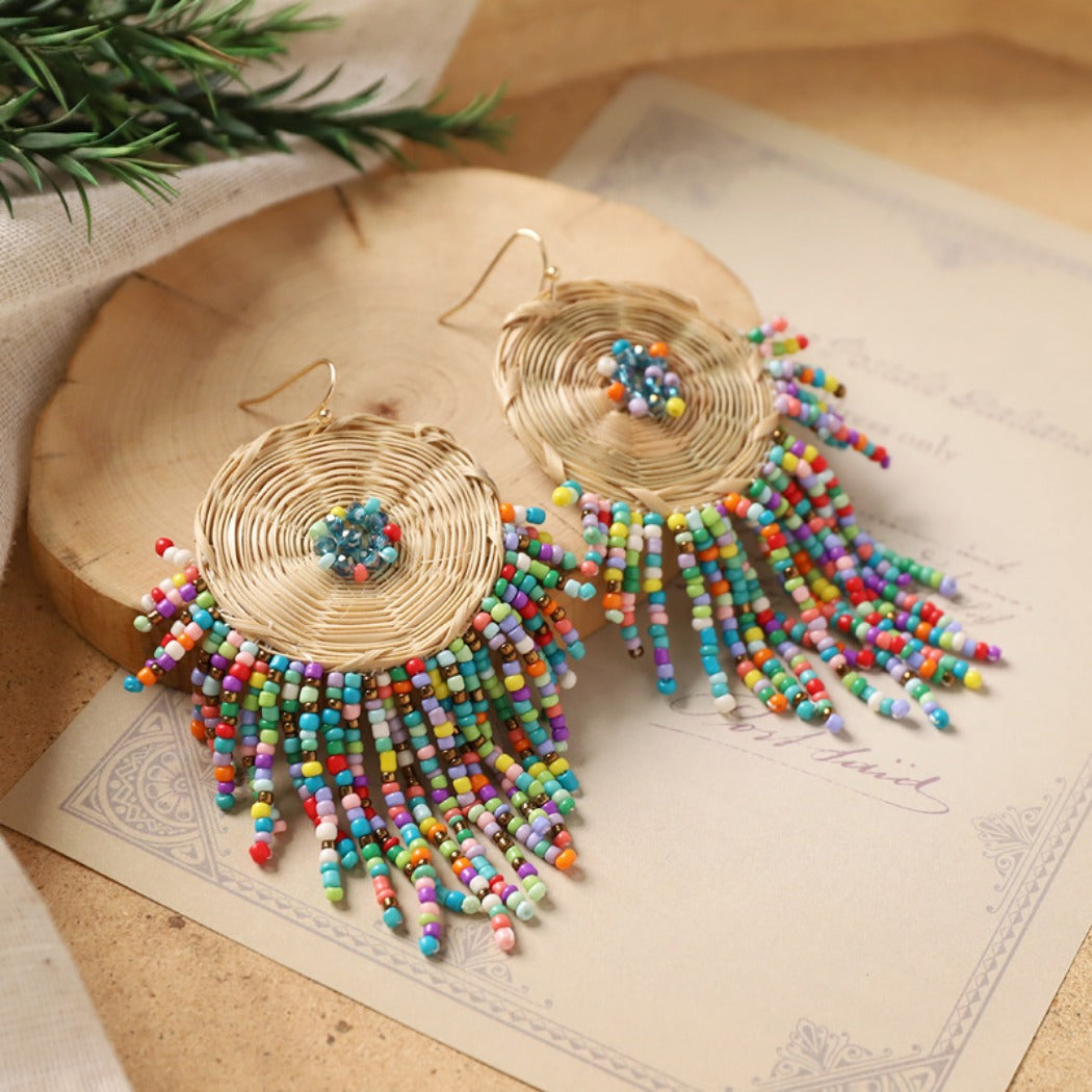 Earwish - Boho Woven Beaded Fringe Earrings - Vintage &amp; Special