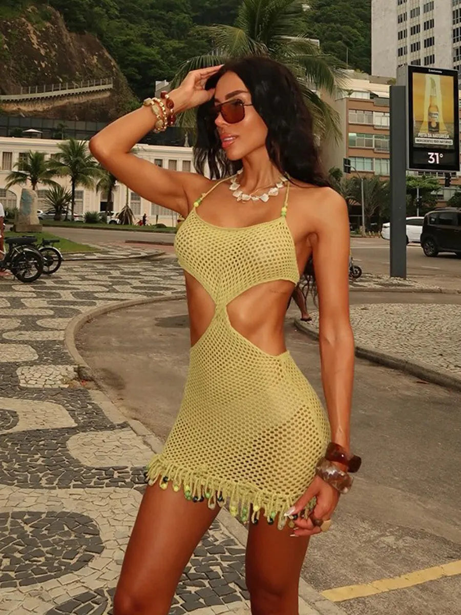 Perla Resort-style Knitted Beach Cover-up Dress