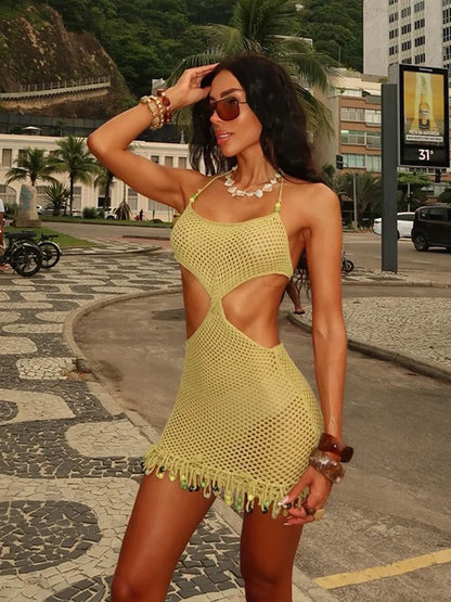 Perla Resort-style Knitted Beach Cover-up Dress