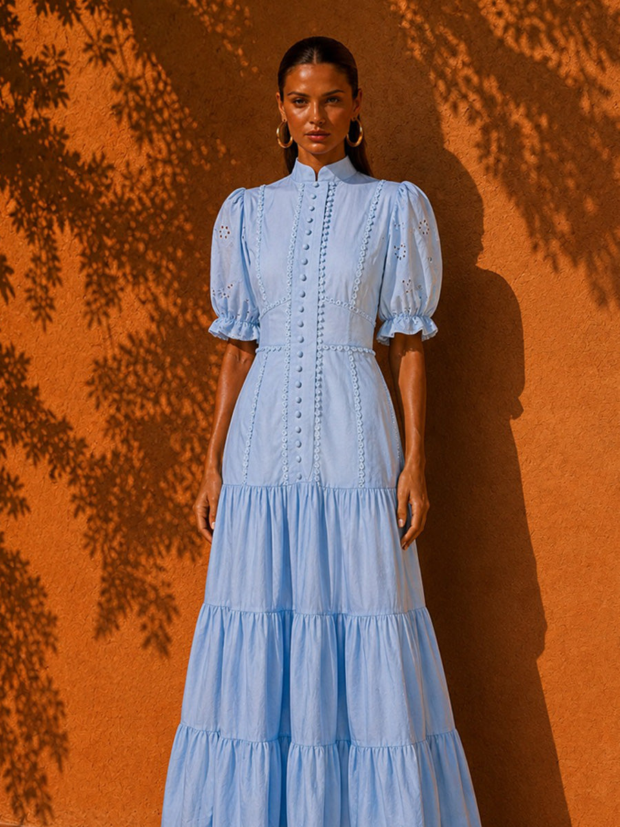 Allison Single-Breasted Embroidered Midi Dress