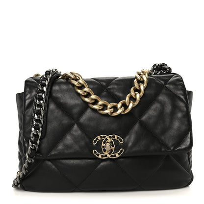 Lambskin Quilted Large Chanel 19 Flap Black