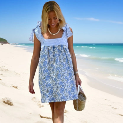 Blue Floral &amp; Striped Dress