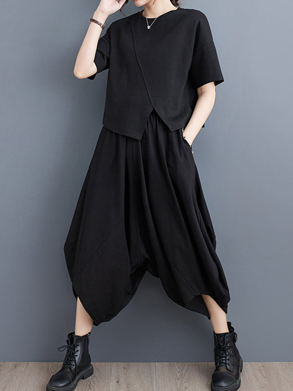 Harem Pants Irregular Clipping Split-Joint Casual Pants Bottoms Cropped Trousers