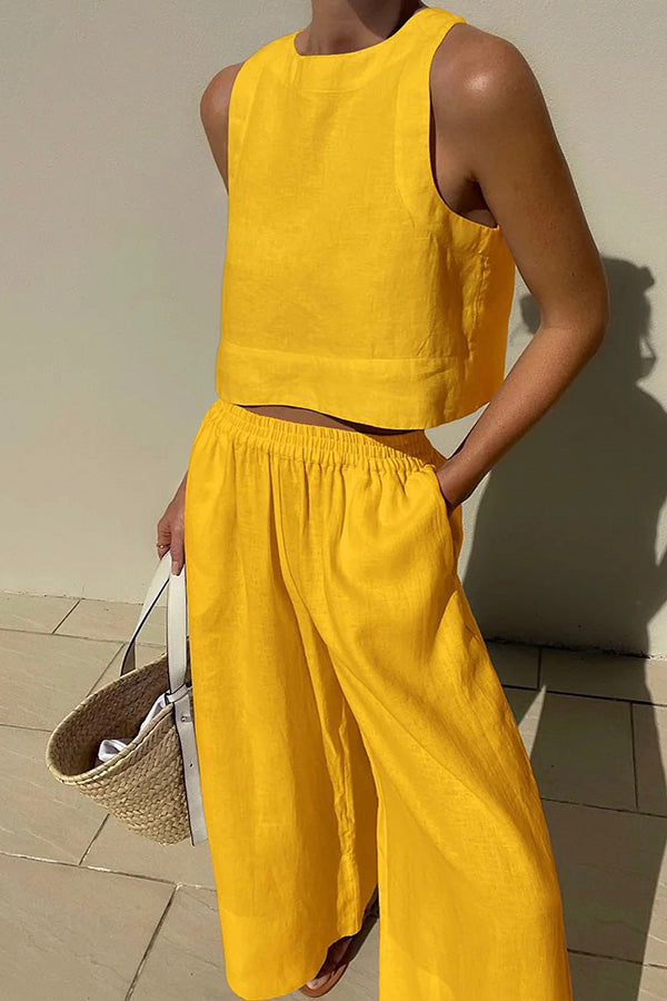 Chic Solid Color Sleeveless 2pieces Set