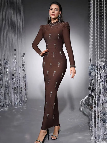 Brielle Sequined Long-Sleeve Bandage Maxi Dress