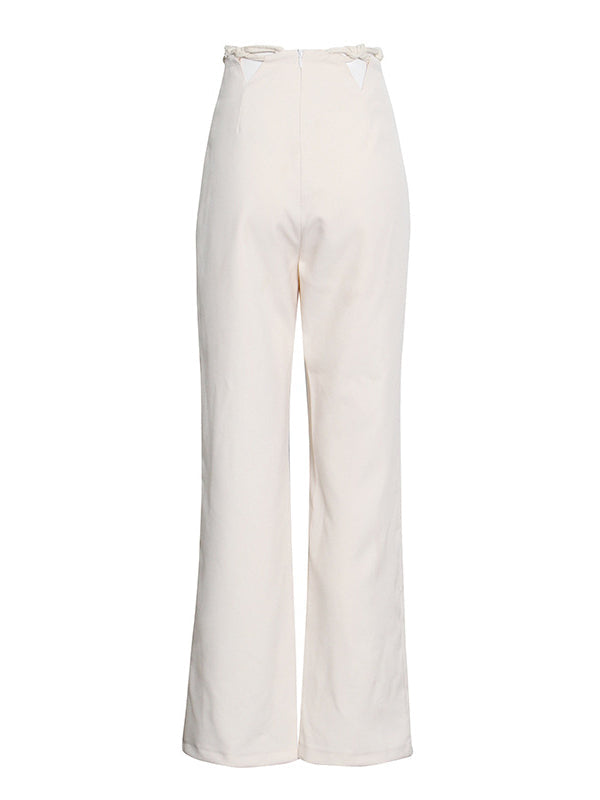 Stylish Weave Hollow Waisted Solid Color Wide Leg Pants