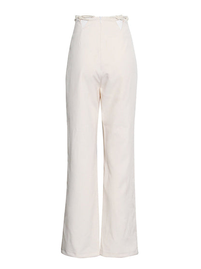Stylish Weave Hollow Waisted Solid Color Wide Leg Pants