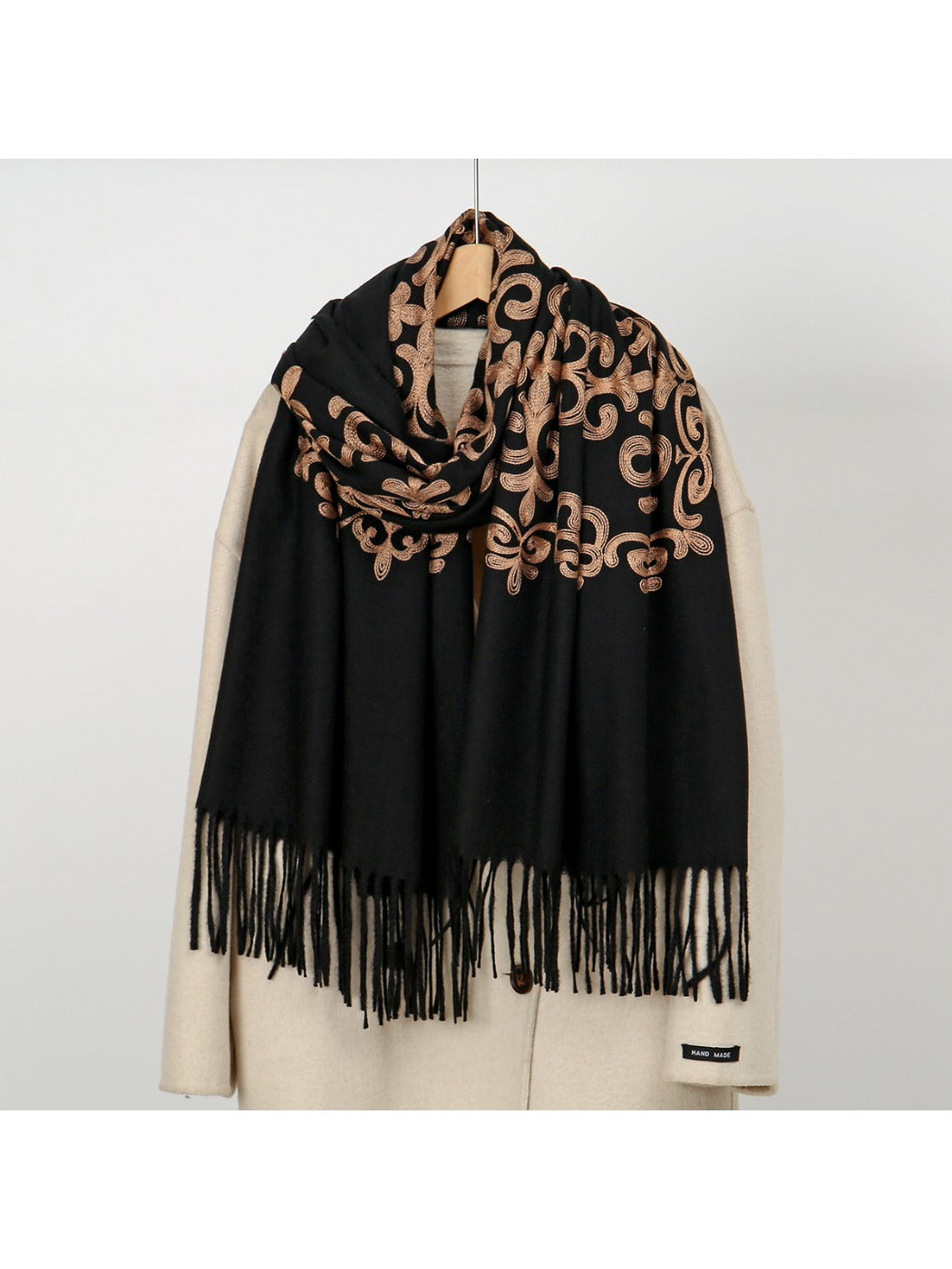 Sscarvii - Embroidered Tassel Winter Scarf