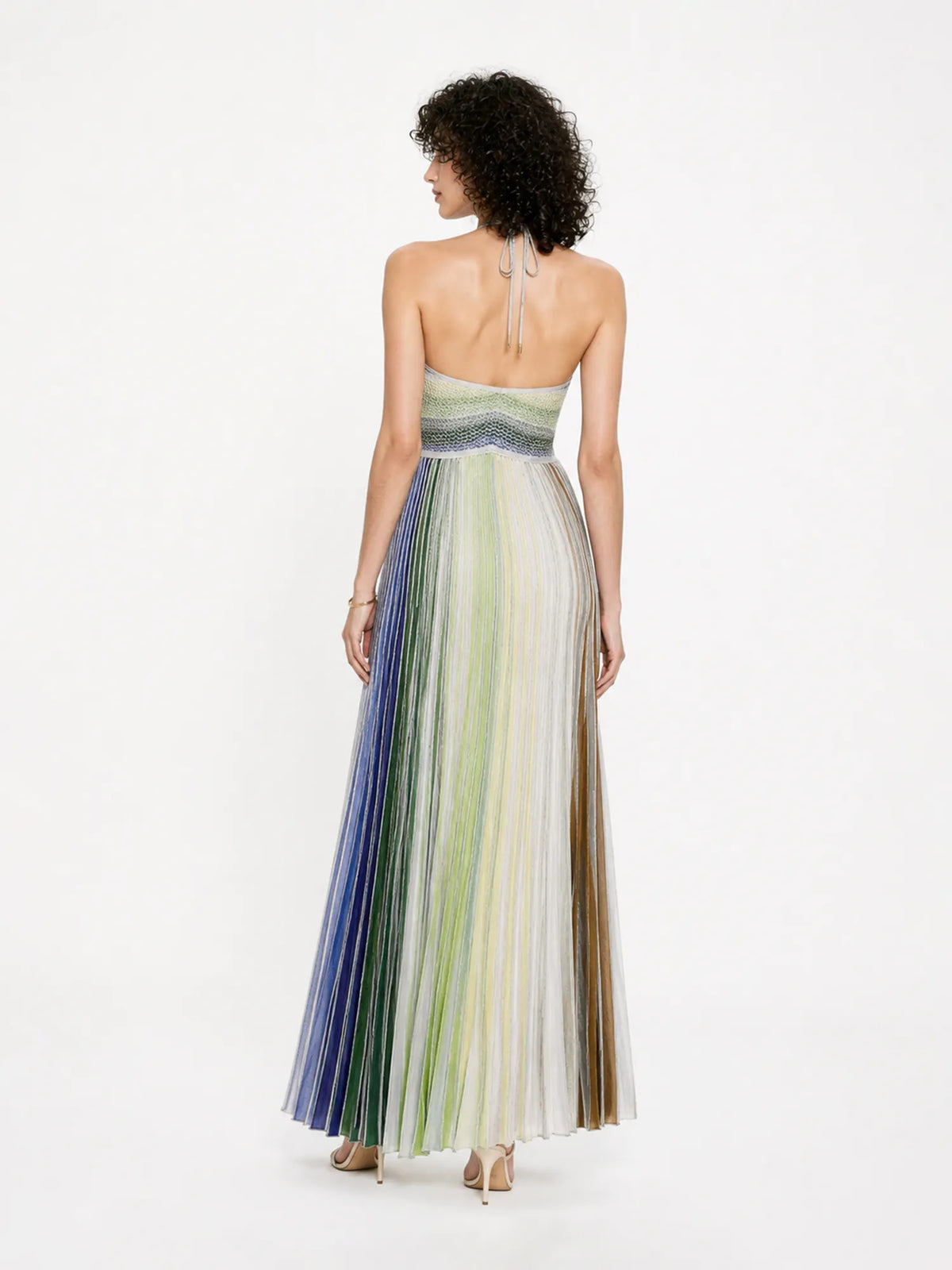 Quinn Striped Halter-Neck Sleeveless Maxi Dress