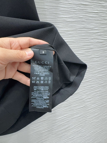 GG Crêpe Dress With Double G Button Black Wool 346685
