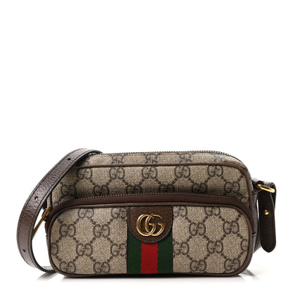 GG Supreme Monogram Textured Dollar Calfskin Web Mini Ophidia Convertible Shoulder Bag Beige Ebony New Acero