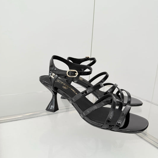 Chanel Cruise 26 Sandal 70mm Black Patent Leather 597356