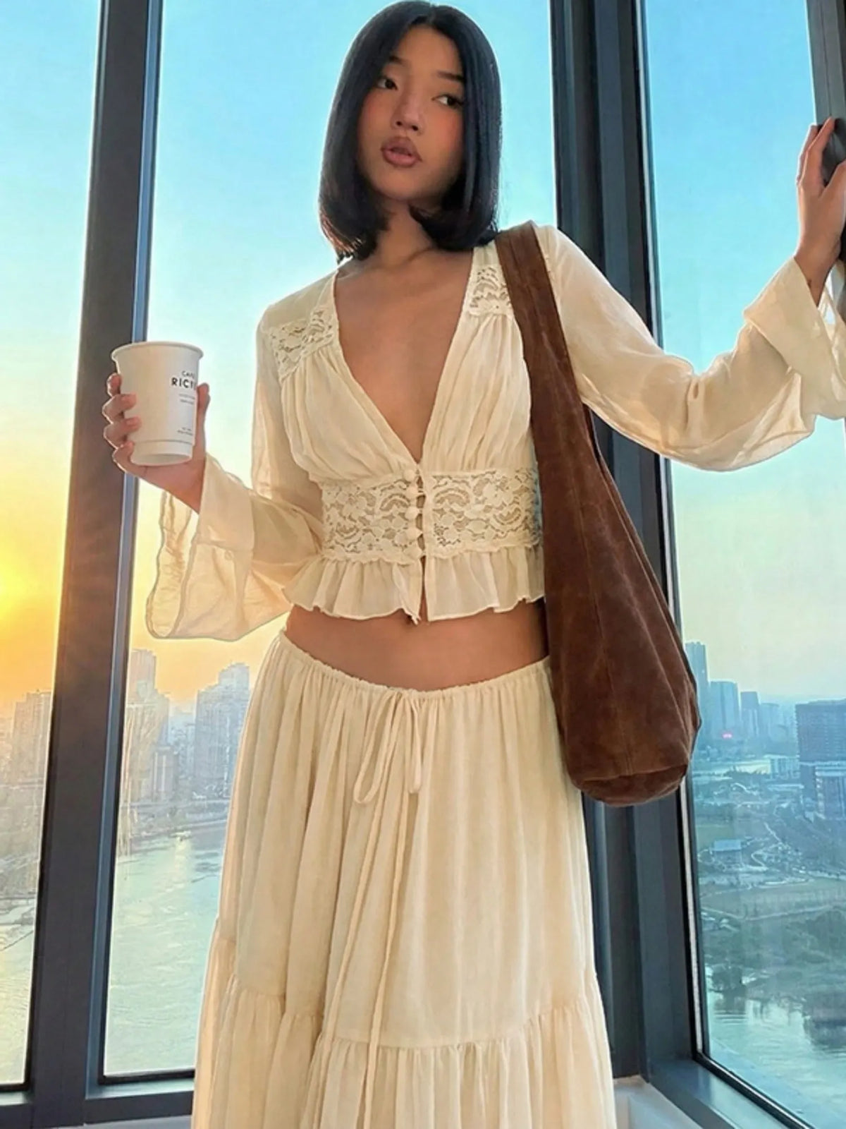 Selene Lace Chiffon Two-Piece Maxi Skirt Set