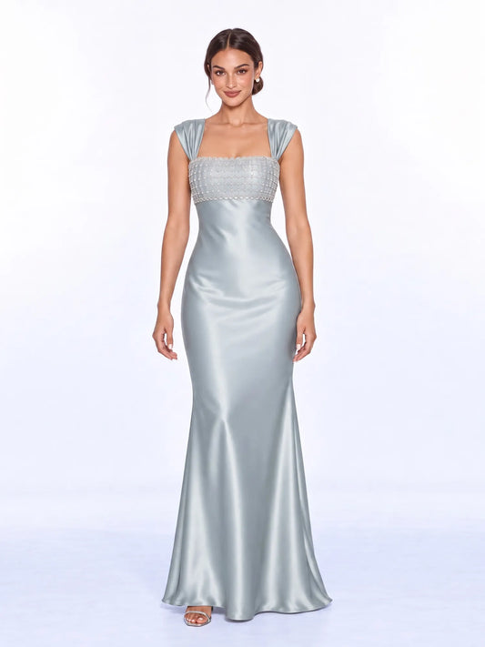 Gemma Satin Rhinestone Maxi Dress
