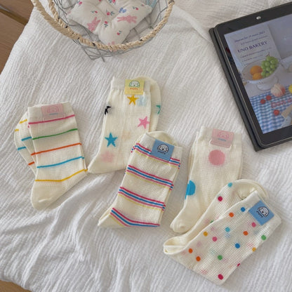 Rufia - Colorful Polka Dot Striped Mesh Crew Socks