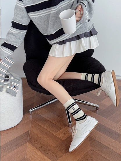 Rufia - Stripes Mid-calf Socks with Dog Patterns