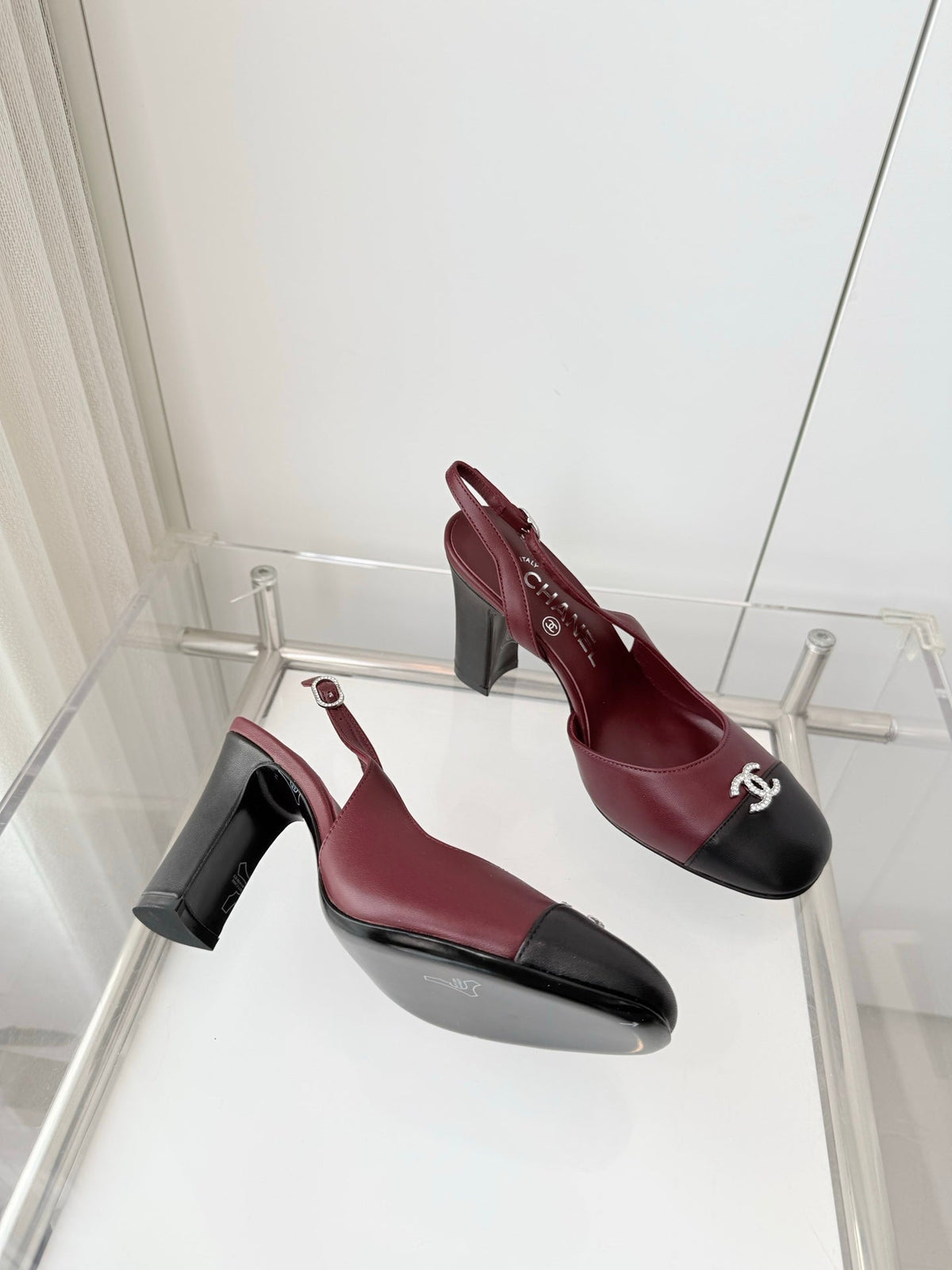 Chanel 26 High Heels Burgundy Black 90 in Lambskin 597386