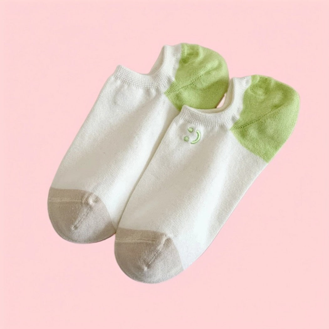 Rufia - Summer Color-Block Embroidered Smiley Ankle Socks