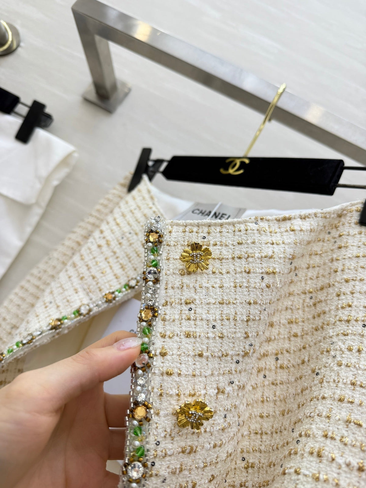 CC 26s Midi Skirt White Gold Tweed