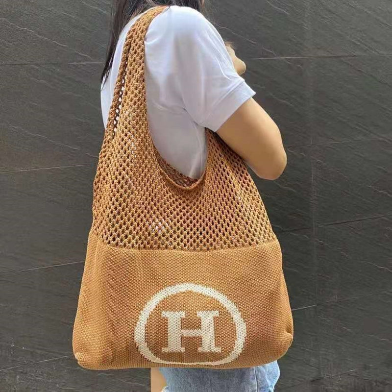 Crochet Tote Bag H Letter Bag Hollow Woven Mesh Bag