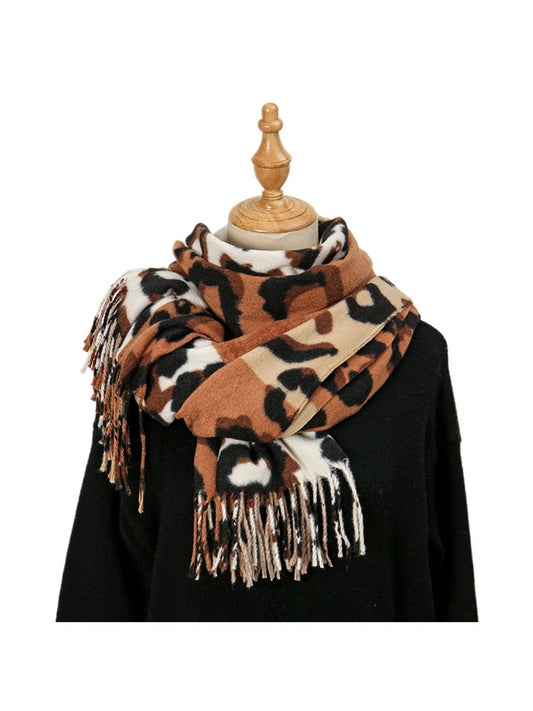 Sscarvii - Leopard Patchwork Tassel Winter Scarf