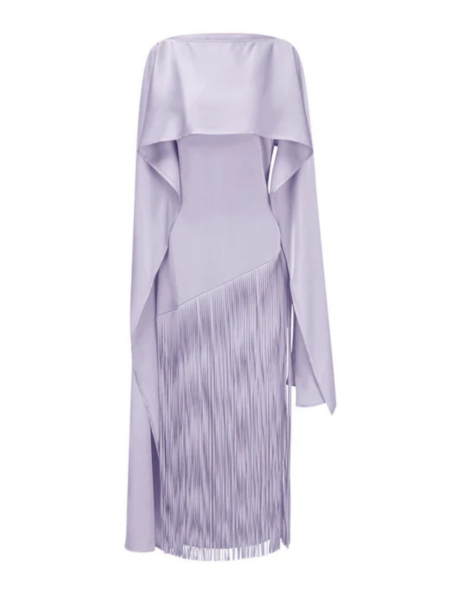 Blake Cape-Overlay Fringe Maxi Dress