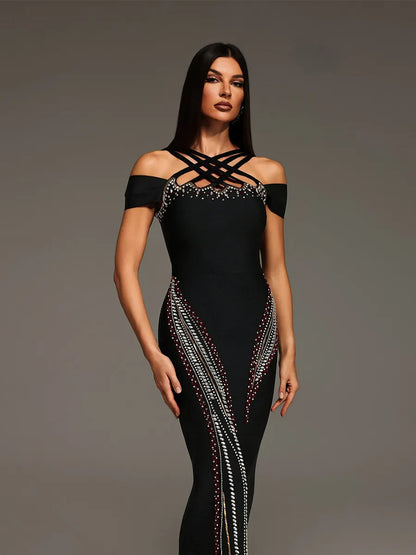 Astrid Sleeveless Diamond Bandage Maxi Dress