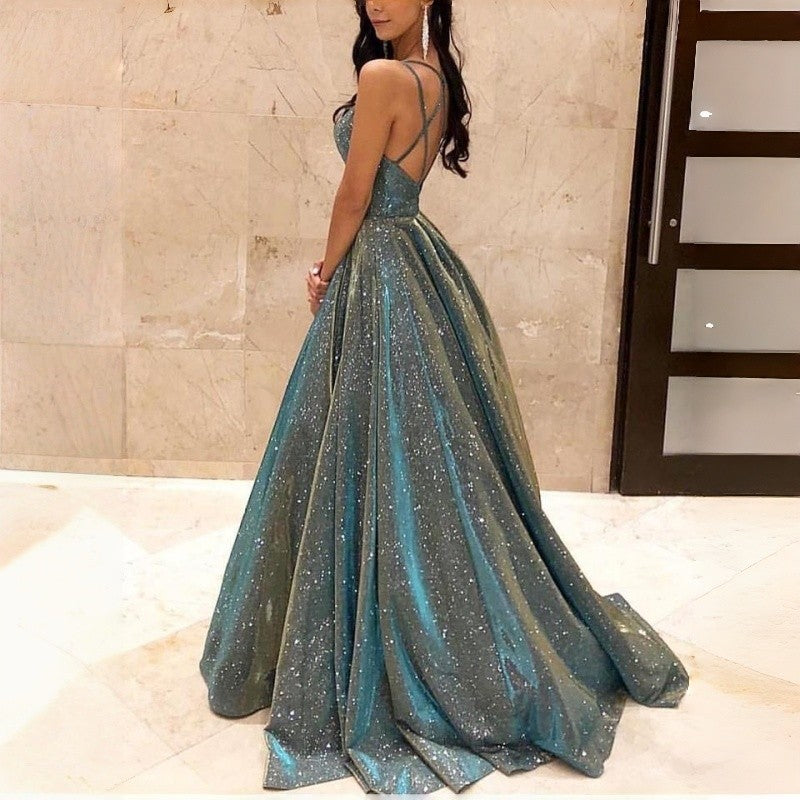 Sparkly Strapless A-Line Long Evening Gown