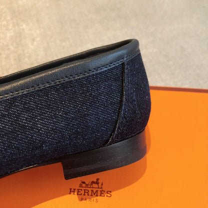 Royal Loafer Navy Blue Denim With Fringe Detail And Silver Signature Buckle 509435